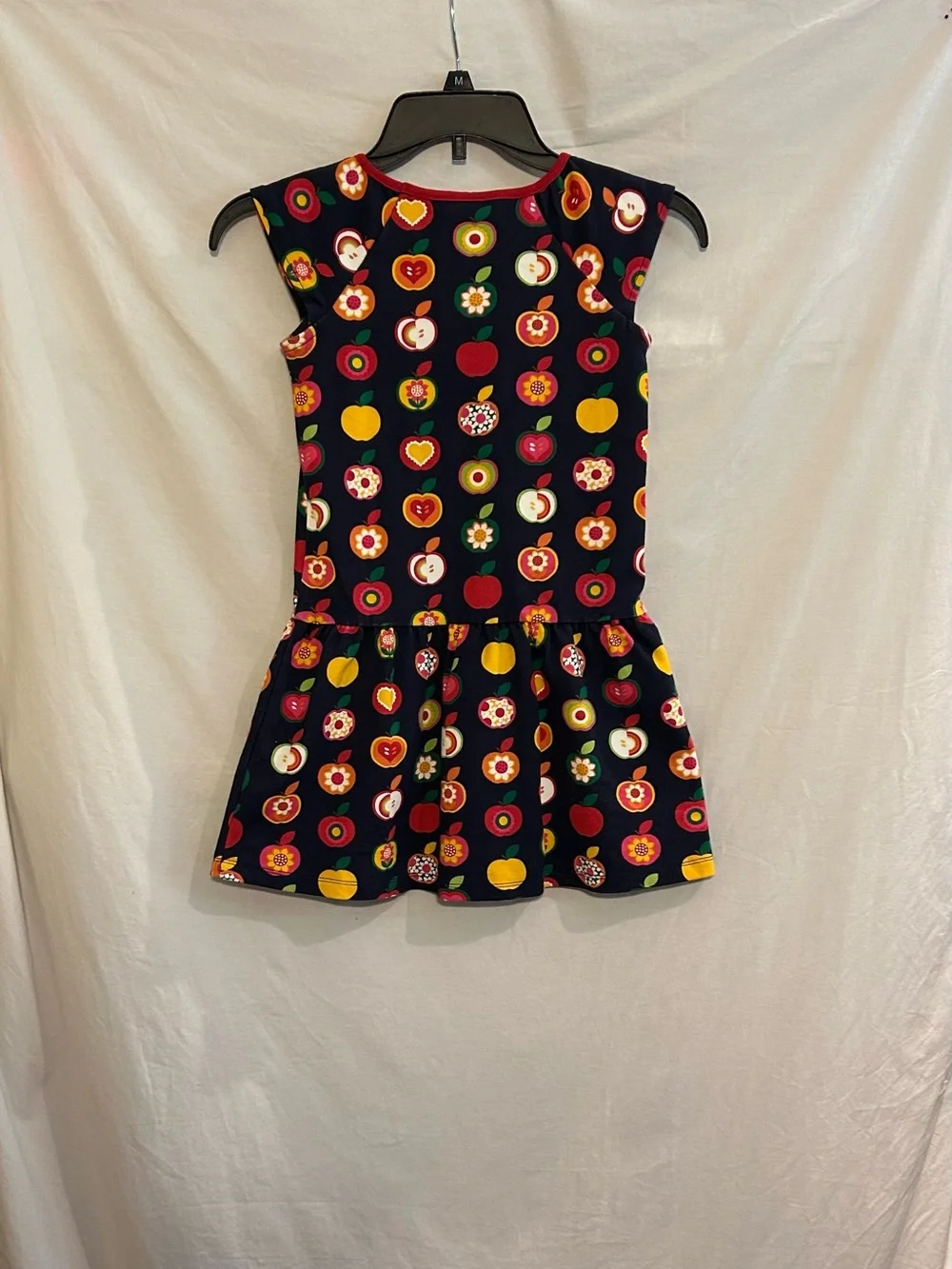 Gymboree Girls 6 Navy Apple Orchard Short Sleeve Drop Waist Dress School Fall